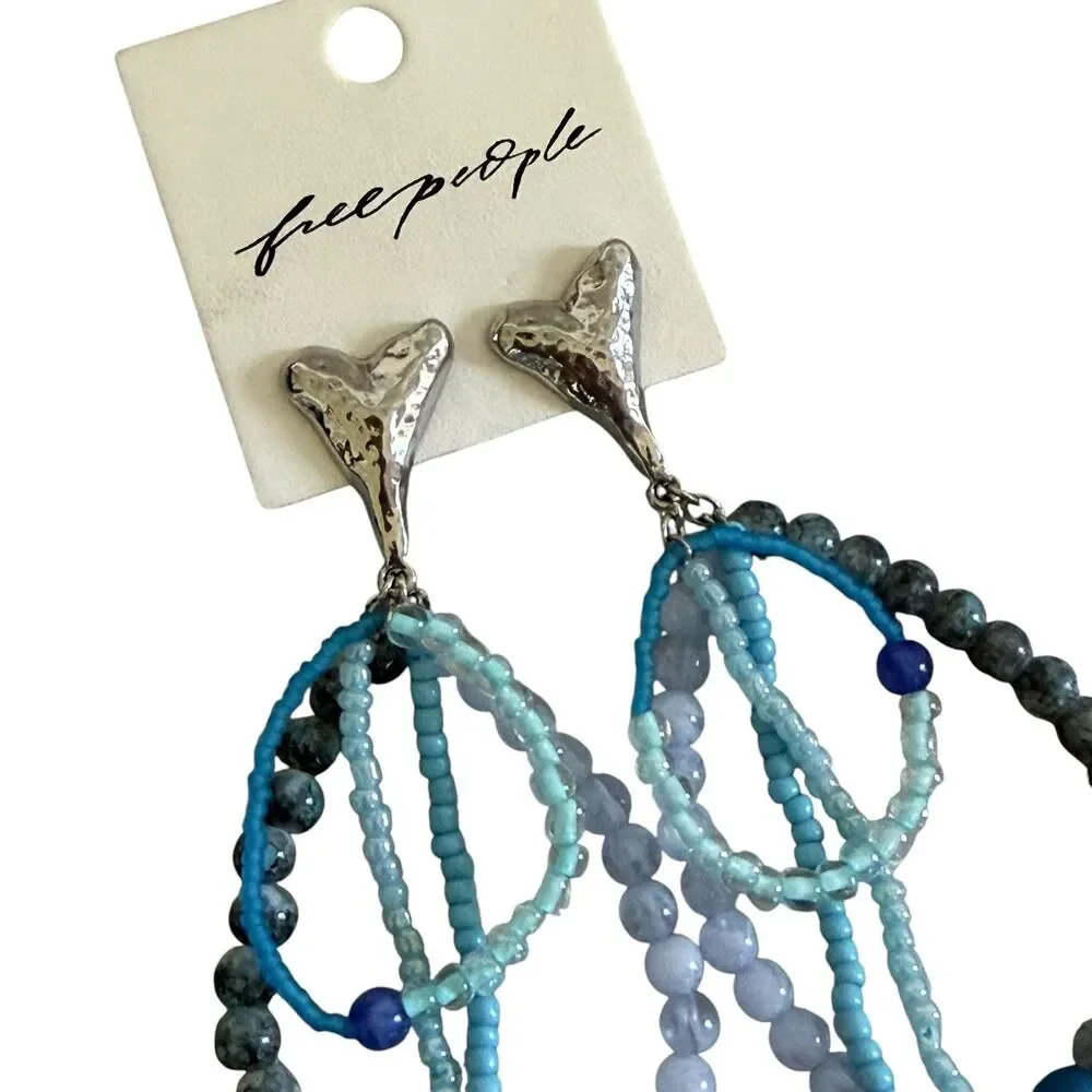 Free People Reese Mixed Sky Blue Dangle Beaded Earrings NWT